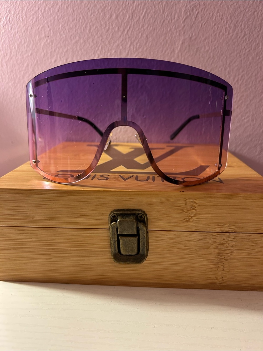 Oversized Purple Gradient Shield Sunglasses - Unbranded